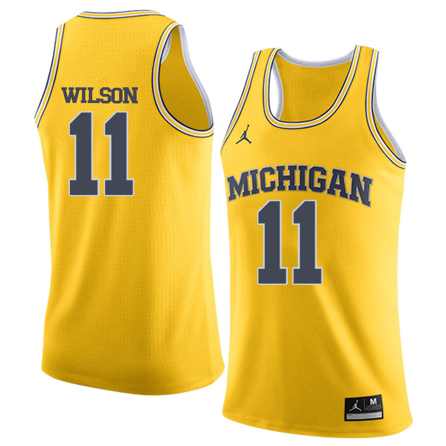 Men Jordan University of Michigan Basketball Yellow #11 Wilson Customized NCAA Jerseys->customized ncaa jersey->Custom Jersey